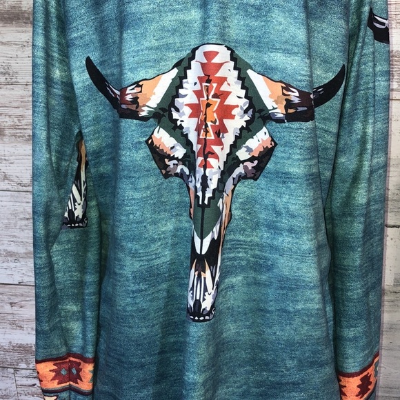 Boho western print long sleeve top size small country western rodeo Aztec tribal - Picture 2 of 6